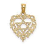 14K Textured Star Of David In Scalloped Heart Charm - Image 4