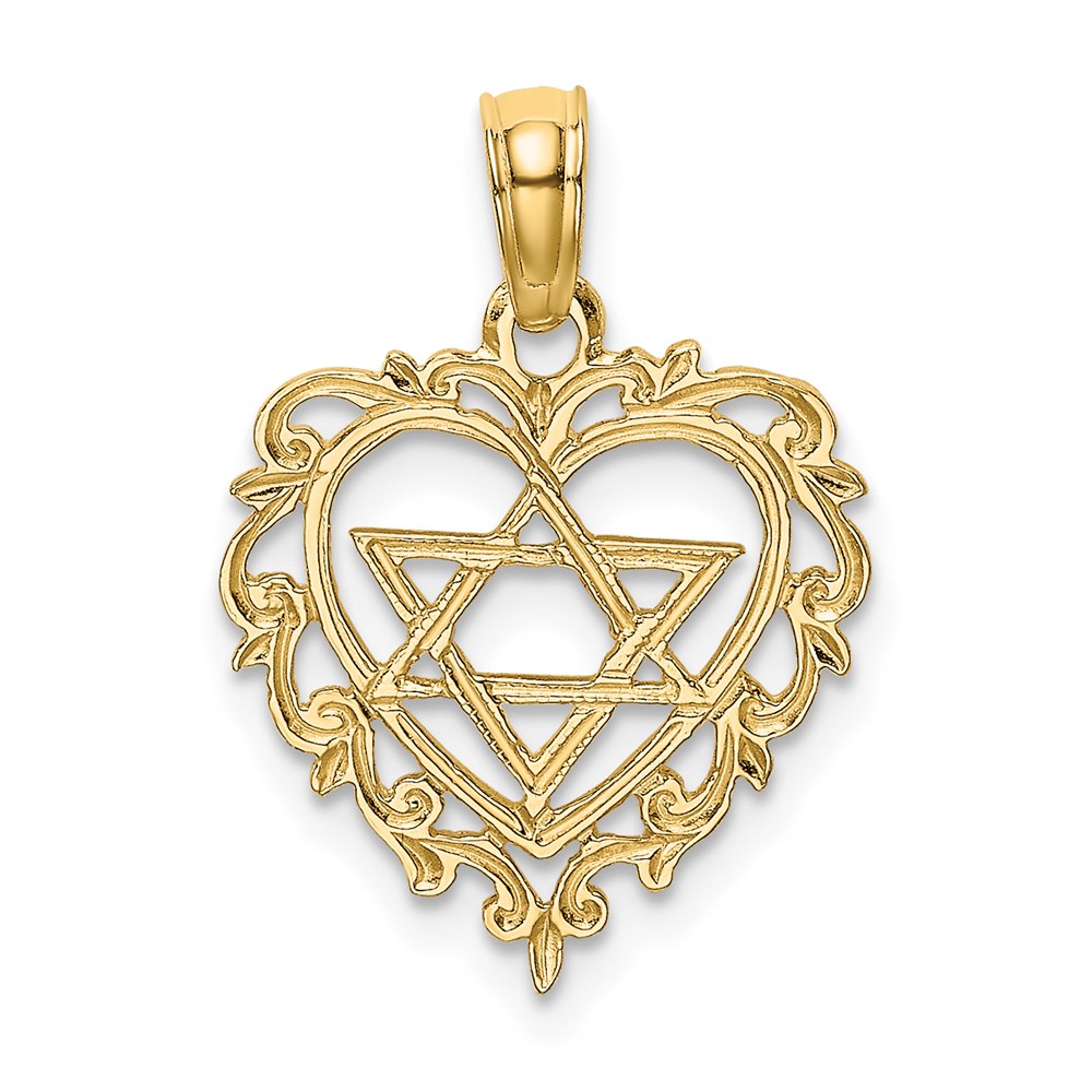 K8405.jpg 14K Textured Star Of David In Scalloped Heart Charm - Image 1