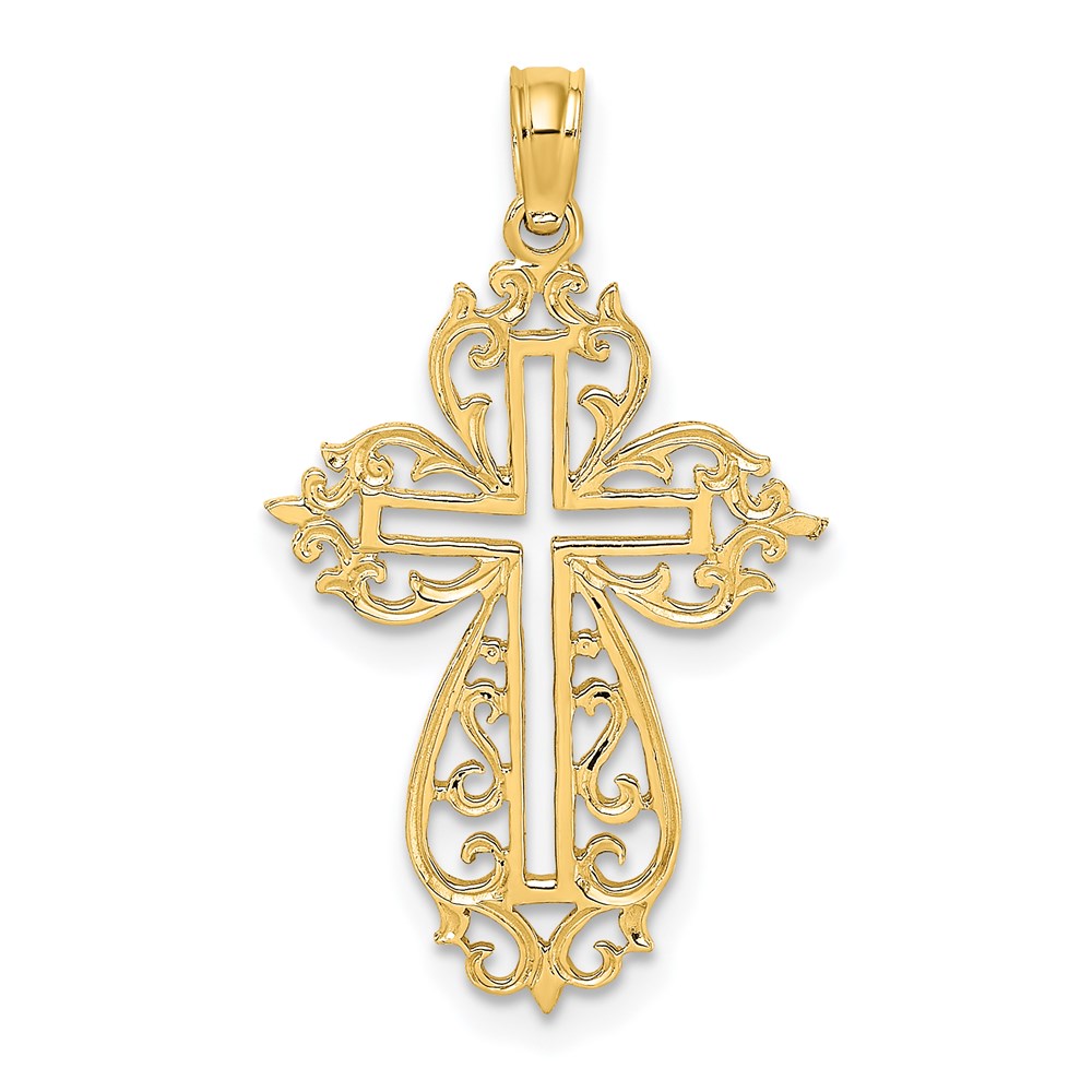 K8426.jpg 14K Cut-Out Scroll Framed Cross Charm - Image 1