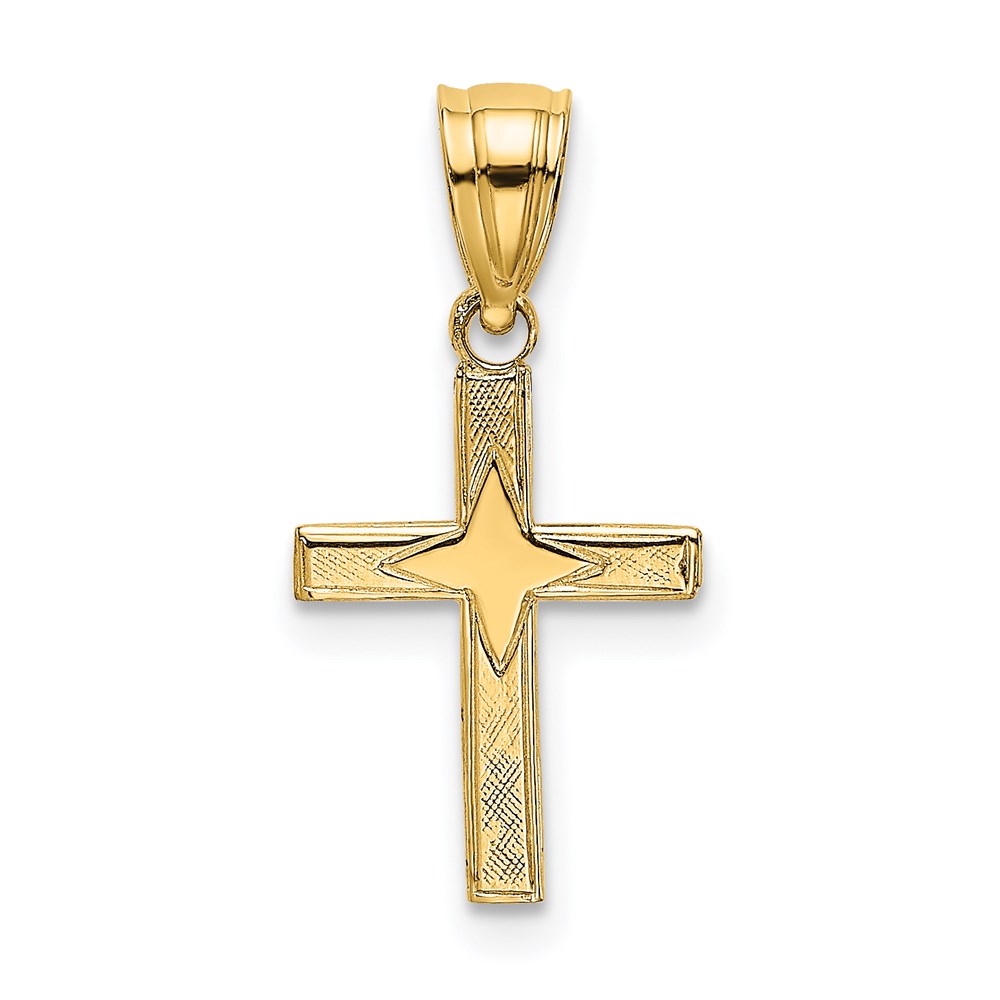 K8433.jpg 14K Polished with Star Pattern Mini Cross Charm - Image 1