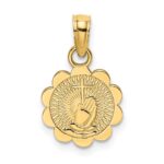 14K Praying Hands and Cross On Scalloped Round Disc Charm