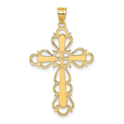 14K Polished Lace Trim Cross Charm
