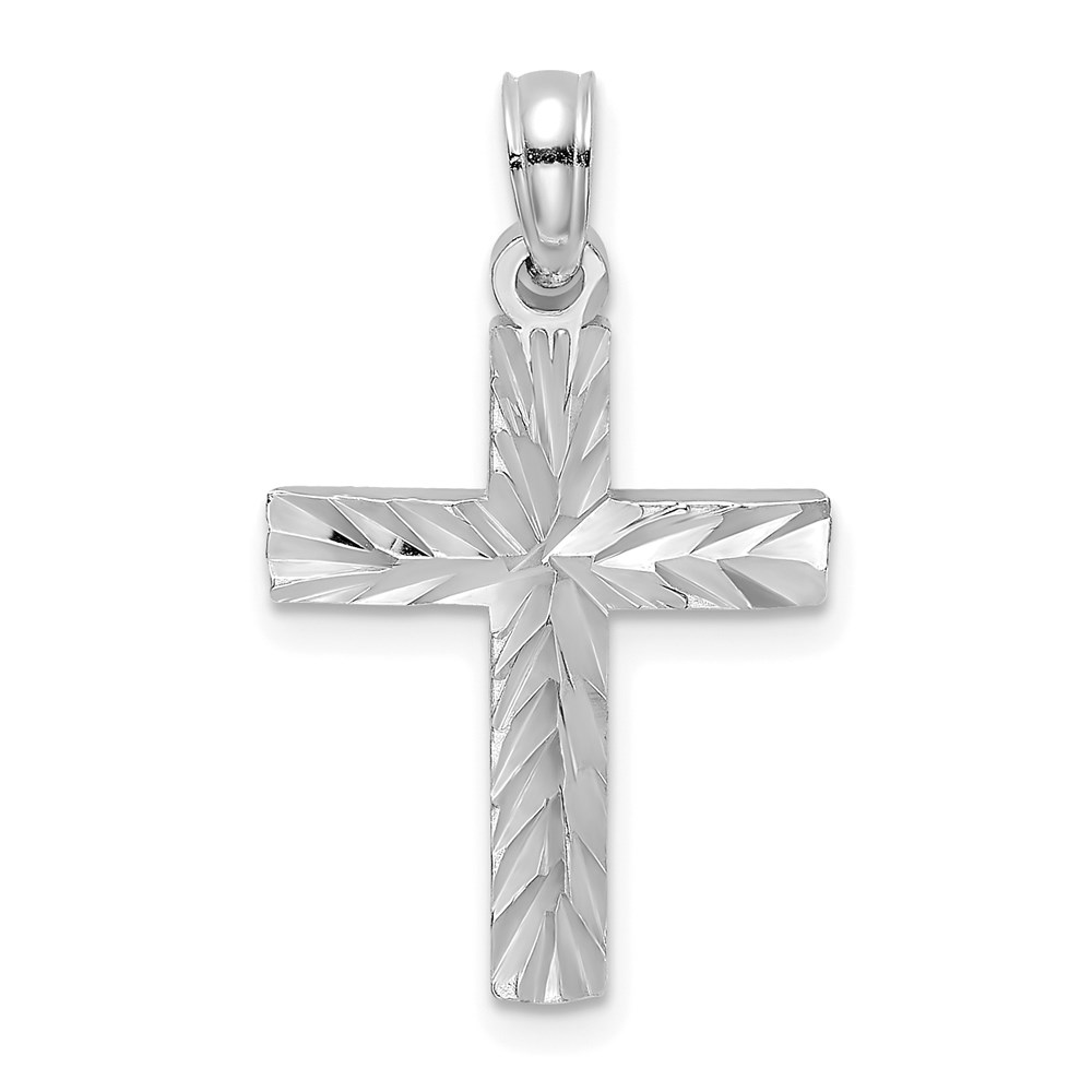 K8497W.jpg 14K White Gold Diamond-cut Block Cross Charm - Image 1