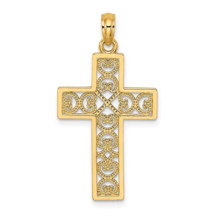 14K Polished Square Cross with Heart Design Charm