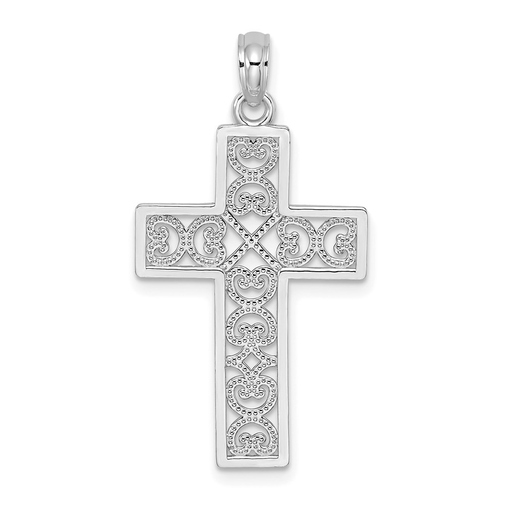 K8511W.jpg 14K White Gold Polished Square Cross with Heart Design Charm - Image 1