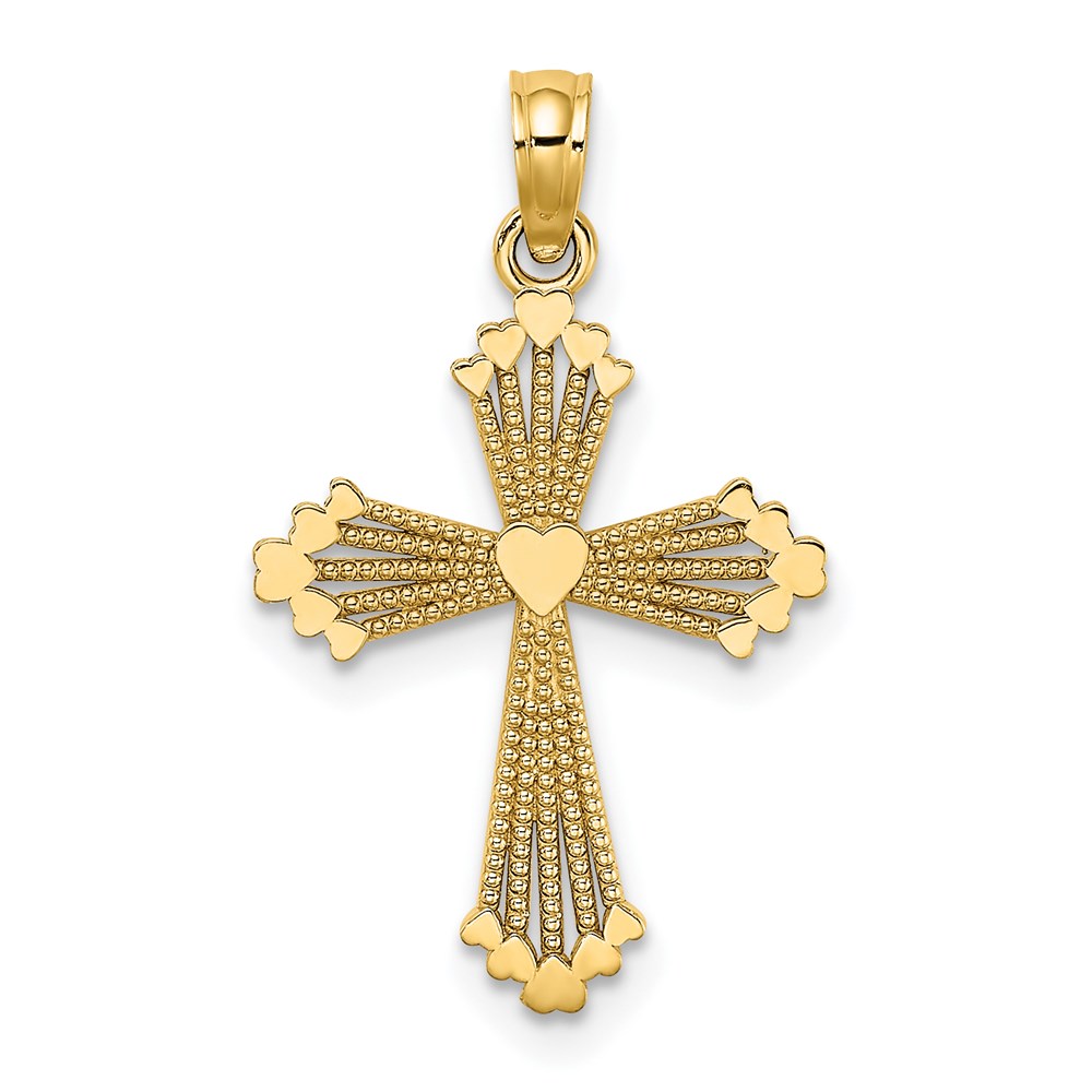 K8513.jpg 14K Cut-Out Stripes Cross with Heart Charm - Image 1