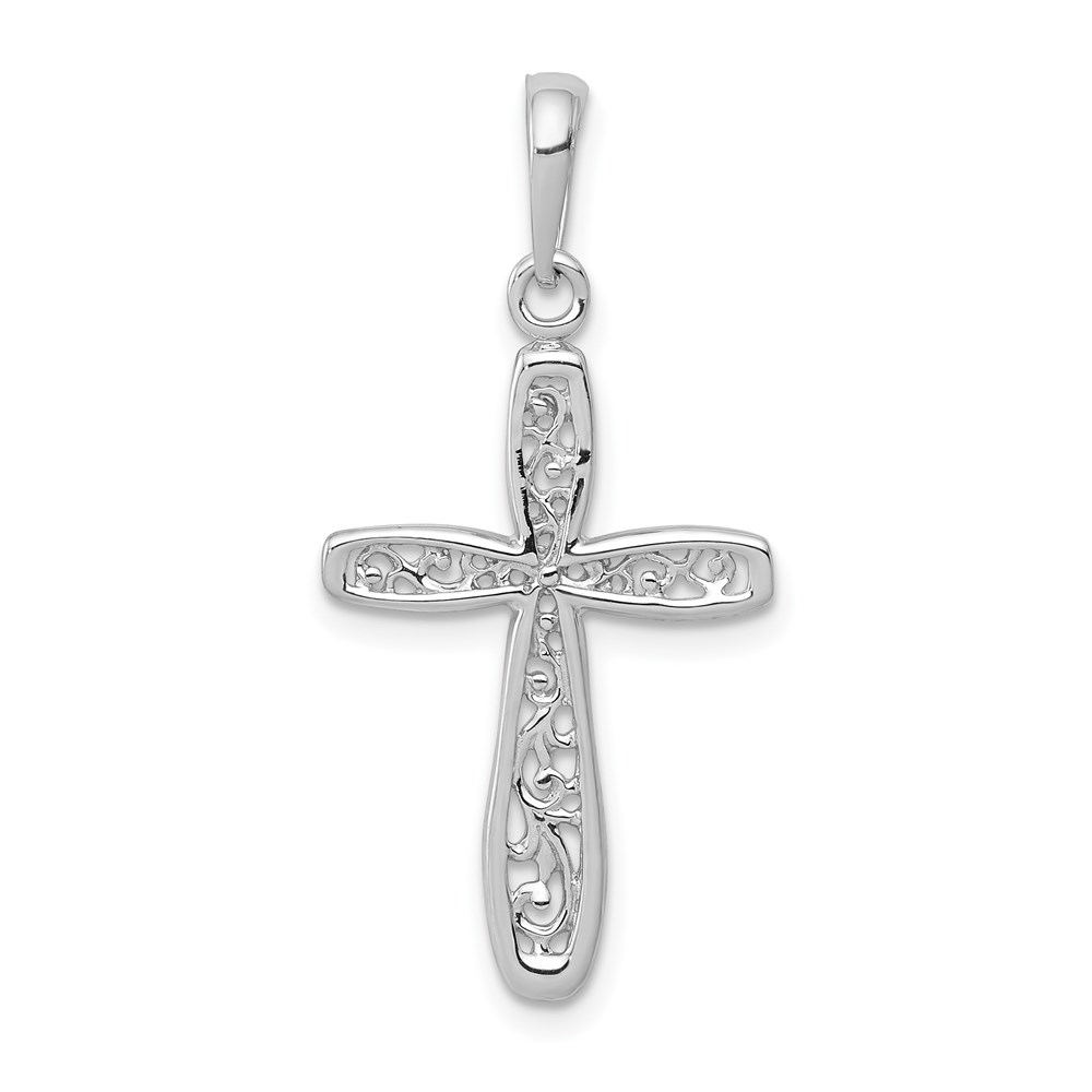K8515W.jpg 14K White Gold Cross with Filigree Center Charm - Image 1