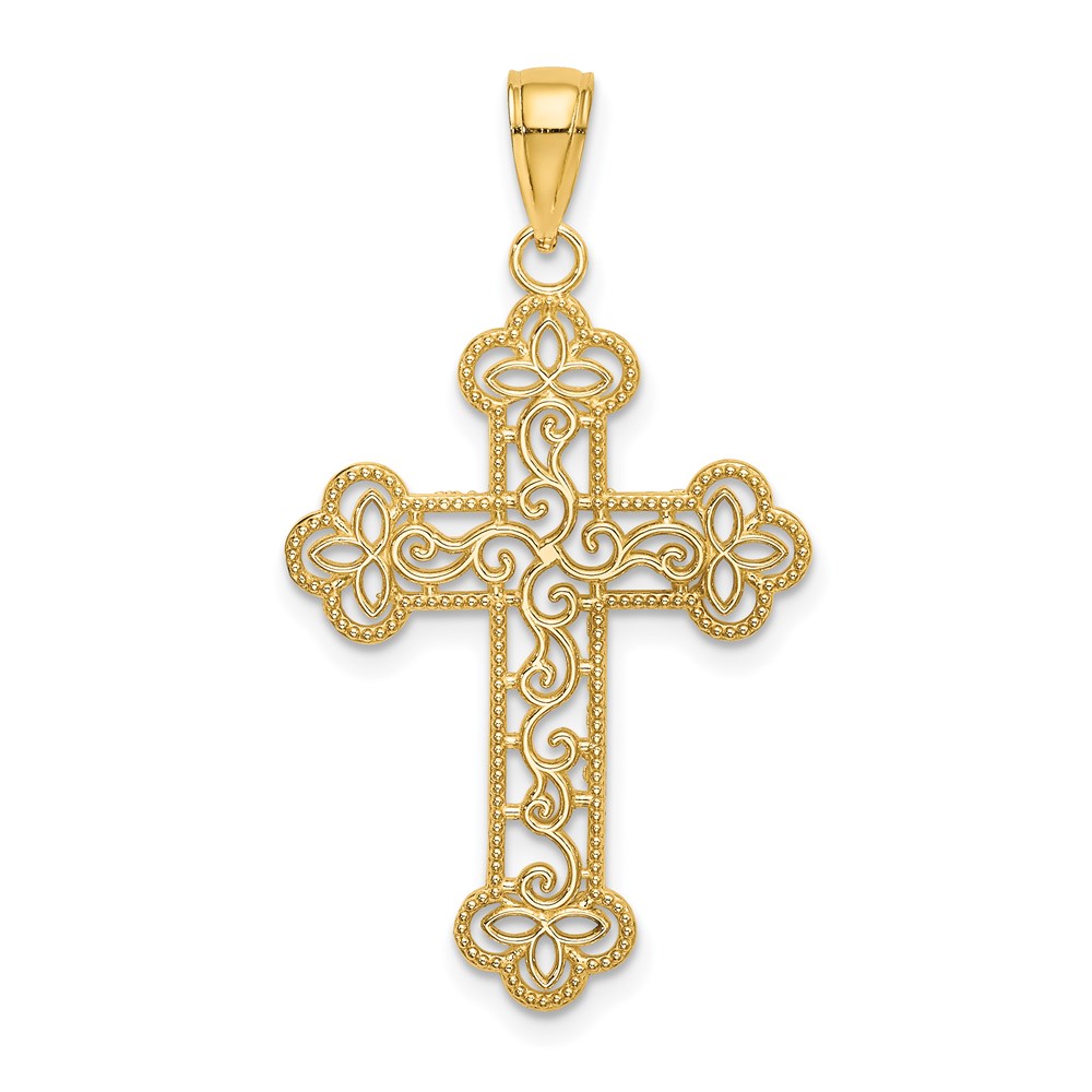K8547.jpg 14K Textured and Beaded Edge Cross Charm - Image 1