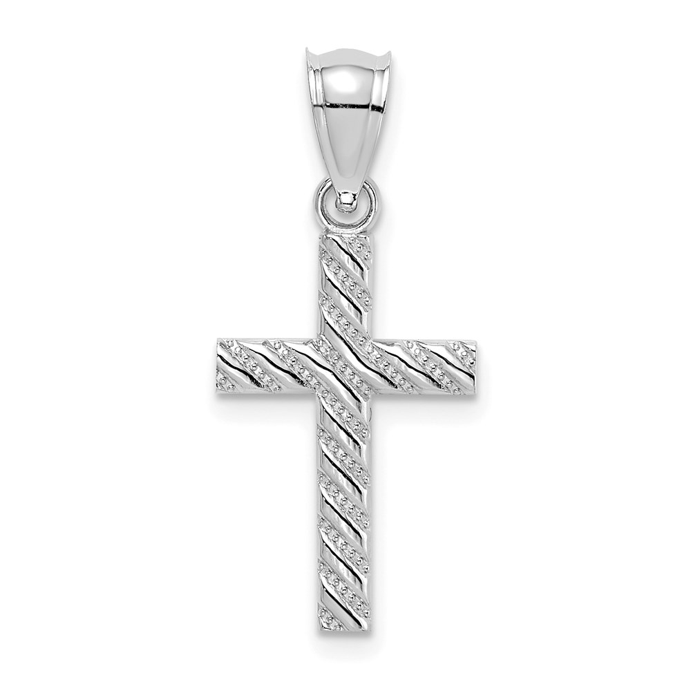 K8548W.jpg 14K White Gold Beaded and Polished Cross Charm - Image 1
