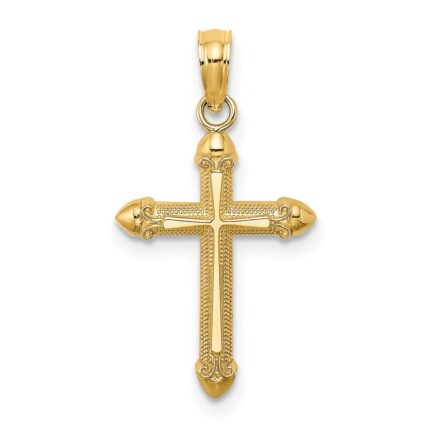 14K Polished Scroll Design Cross Charm