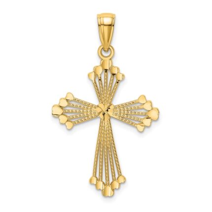 14K Diamond-cut Cut-Out Stripes Cross with Heart Charm