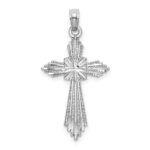 14K White Gold Cut-Out Stripes Diamond-cut Cross Charm