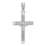 14K White Gold Polished and Textured Crucifix Charm