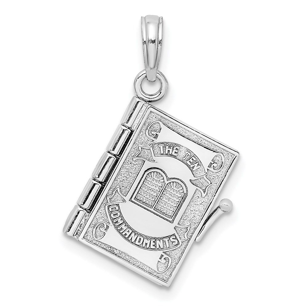 K8595W.jpg 14K White Gold 3-D THE TEN COMMANDMENTS Book with Moveable Pages Pendant - Image 1