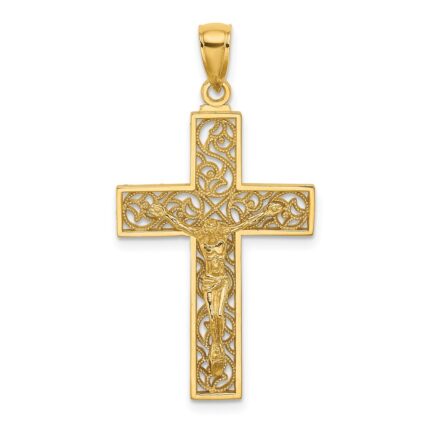 14K Textured Swirl Design Crucifix Charm