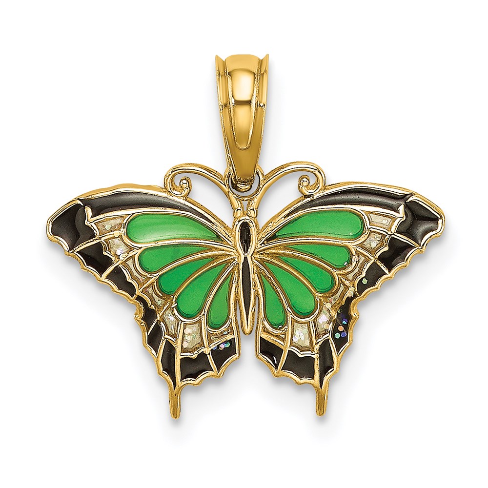 K8609.jpg 14K Small Green Enameled Butterfly Charm - Image 1