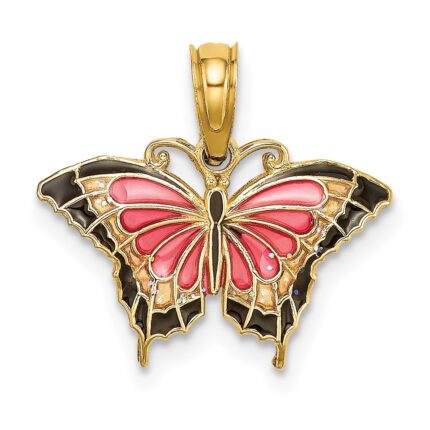 14K Small Enameled Pink Butterfly Charm