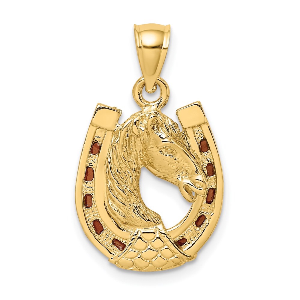 K8612.jpg 14K Brown Enameled Horse Head In Horseshoe Charm - Image 1