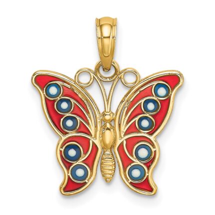 14K Red and Blue Enameled Filigree Butterfly Charm