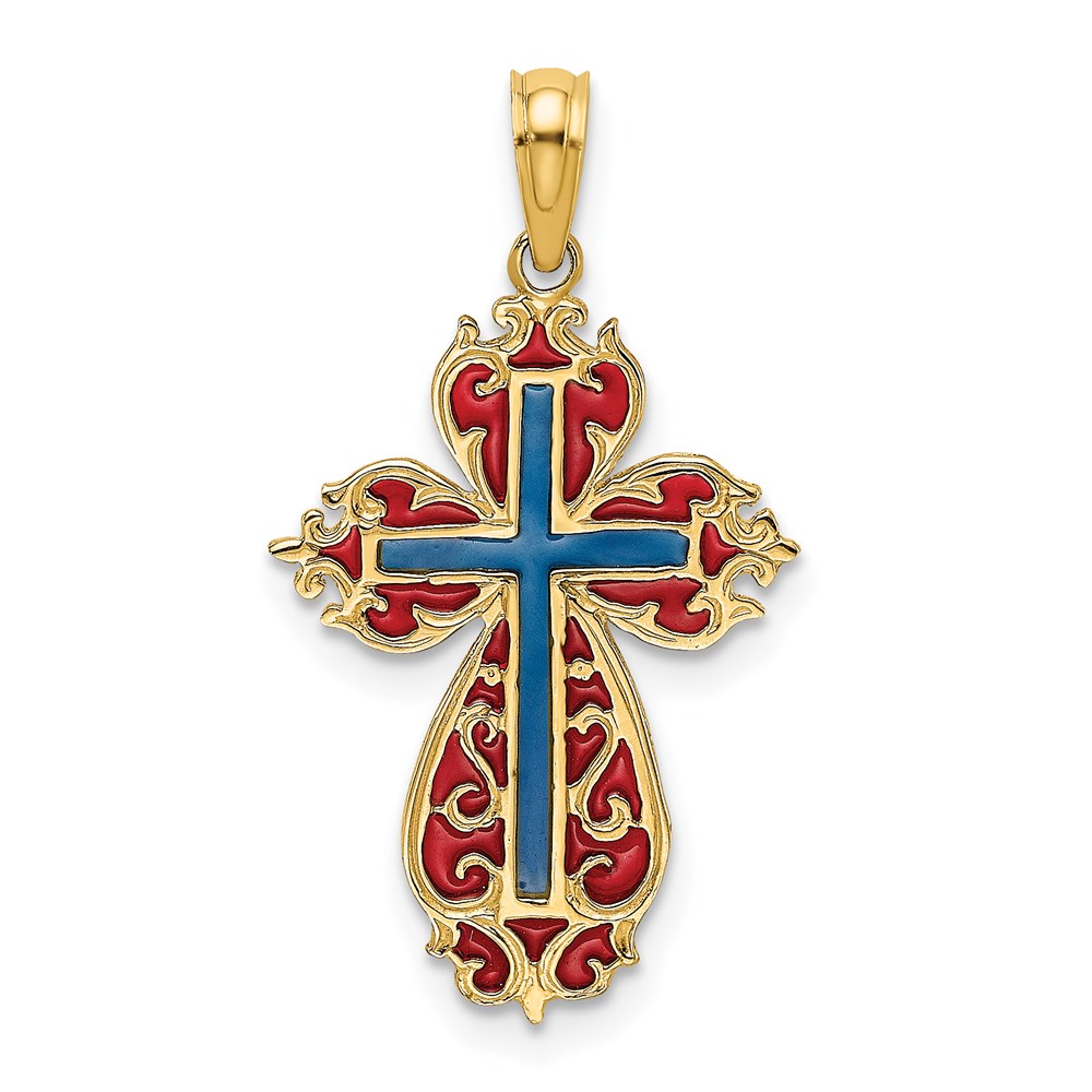 K8625.jpg 14K Blue and Red Enameled Cross Charm - Image 1