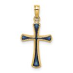 14K Blue Enameled Tapered Cross Charm