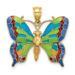 14K Multi-color Enameled Butterfly Pendant