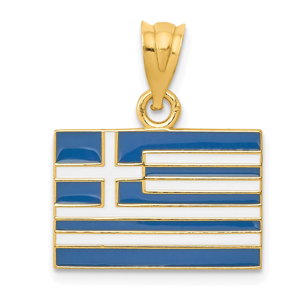 K866.jpg 14k Solid Enameled Greece Flag Pendant - Image 1