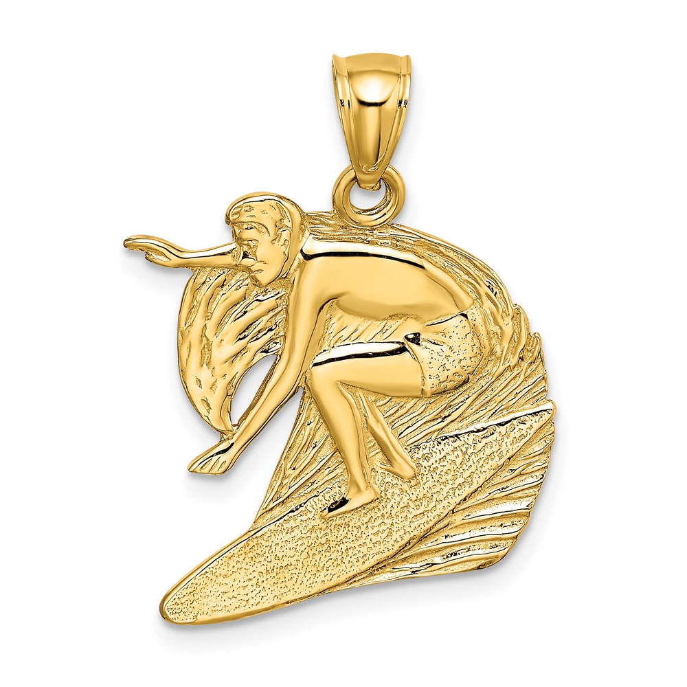 K8742.jpg 14K Polished and Textured Surfer and Wave Charm - Image 1