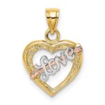 14k Yellow and Rose Gold with White Rhodium LOVE Heart with Arrow Charm