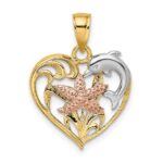 14K Two-tone with White Rhodium Dolphin and Starfish In Heart Charm