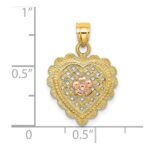 14k Yellow and Rose Gold Flower In Heart Basket Charm - Image 3