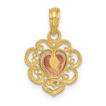 14k Yellow and Rose Polished and Textured Heart Charm - Image 4