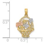 14k Two-Tone with White Rhodium Flower Basket with I LOVE YOU Charm - Image 4