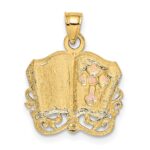 14K Two-tone and White Rhodium Open Holy Bible with Cross Charm - Image 4