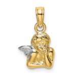 14K Angel Resting On Elbow with White Rhodium Wing Charm