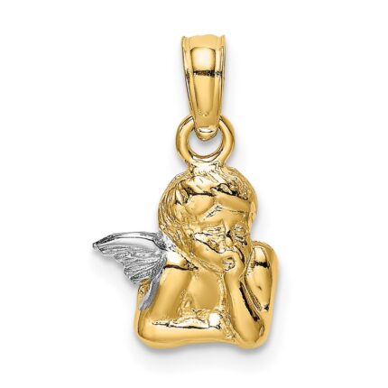 14K Angel Resting On Elbow with White Rhodium Wing Charm