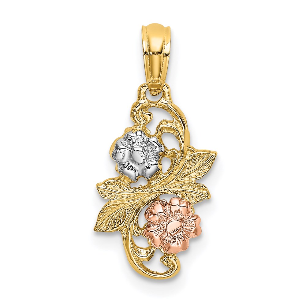 K9008.jpg 14k Two-tone with White Rhodium Flowers Charm - Image 1
