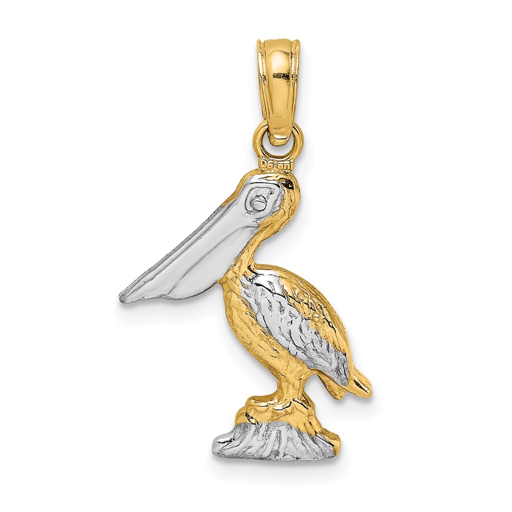 K9013.jpg 14K with White Rhodium 3-D Small Standing Pelican Charm - Image 1