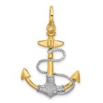 14K Two-tone 3-D Textured Anchor with Rope and Shackle Bail Charm - Image 4