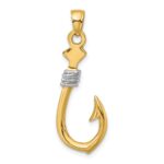 14K and White Rhodium 3-D Fish Hook With Rope Charm - Image 4