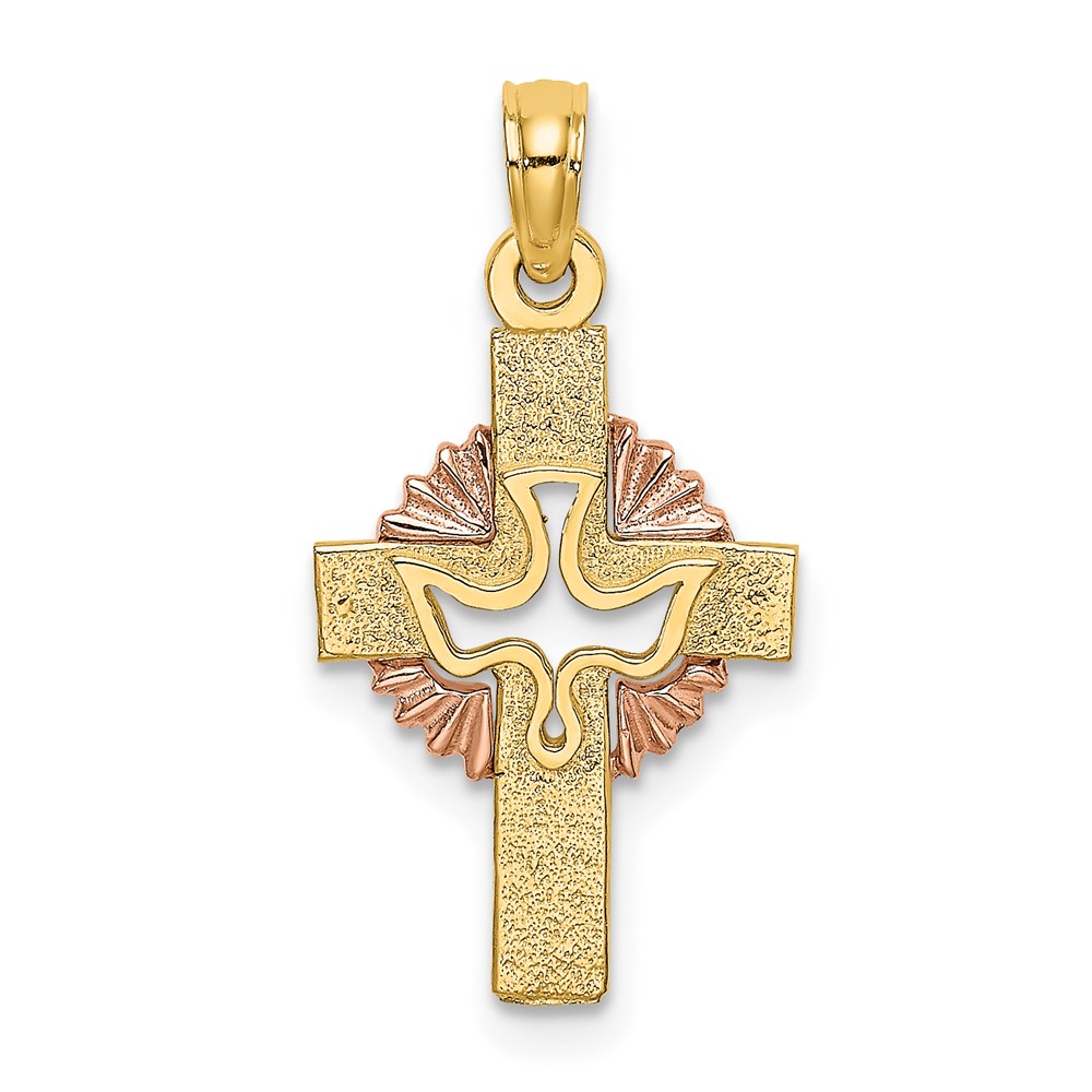 K9053.jpg 14K Two-Tone Cut-Out Dove On Cross Charm - Image 1