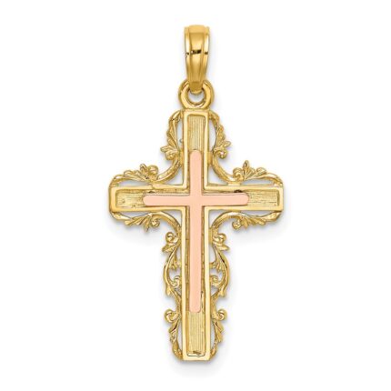 14K Two-Tone with Lace Trim Cross Charm