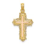 14K Two-Tone Cross with Lace Trim Charm