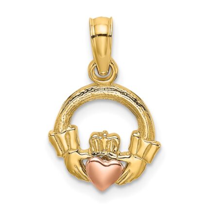14k Two-Tone Claddagh with Heart Charm