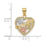14k Two-Tone with White Rhodium #1 WIFE In Heart with Flower Charm - Image 3
