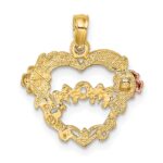 14k Two-tone with White Rhodium MOM Heart with Flowers Charm - Image 4