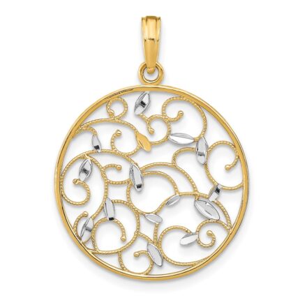 14K and White Rhodium Floral Medallion Pendant Charm