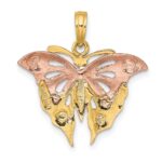 14k Two-Tone and White Rhodium Diamond-cut Butterfly Charm - Image 4