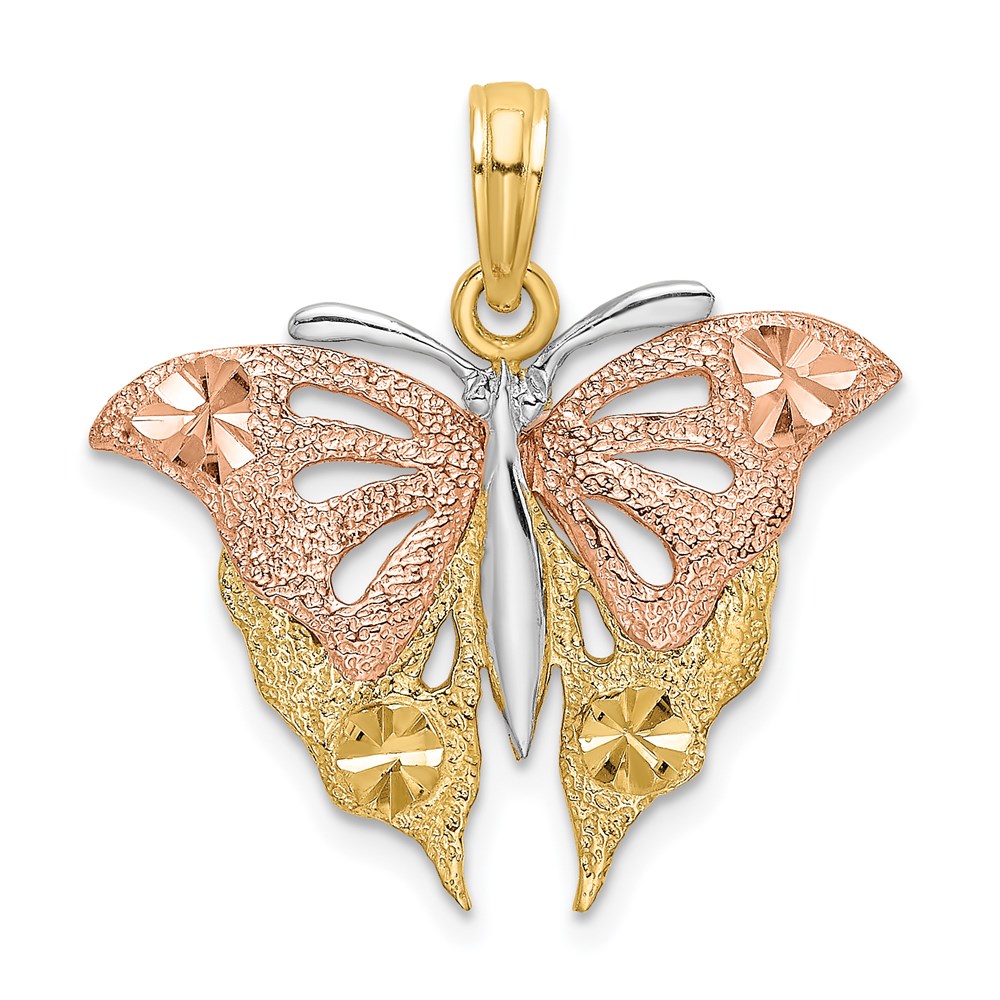K9077.jpg 14k Two-Tone and White Rhodium Diamond-cut Butterfly Charm - Image 1