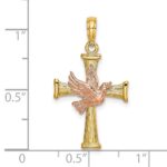 14k Two-tone Textured Finish Cross with Dove Charm - Image 3
